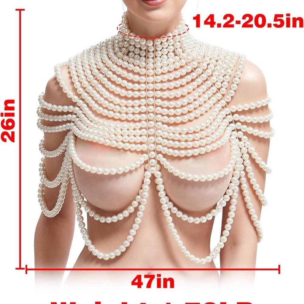 Pearl Body Chain Bra - Fashion Shoulder Necklaces Bra Chain Body Jewelry - Picture 2 of 6